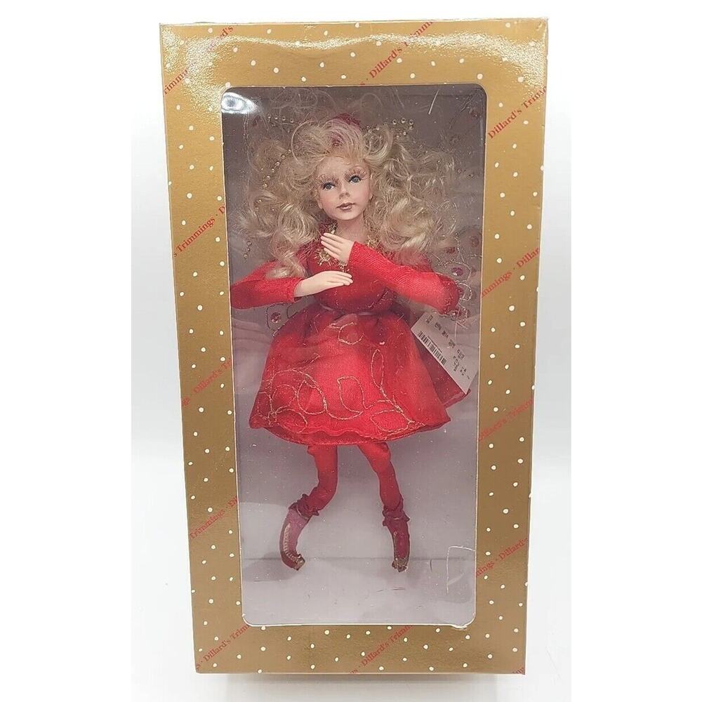 Collectible Dillard's Trimmings Blonde‎ Fairy Doll Red Dress Box with tag U247/B